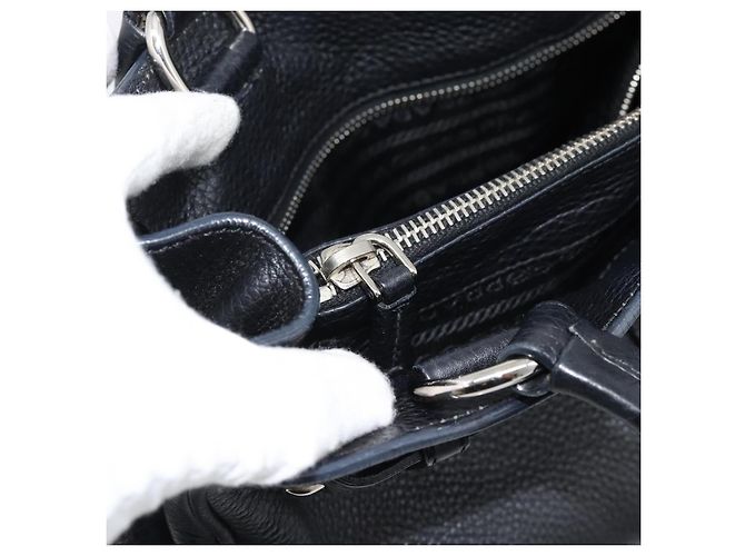 PRADA Tote Bag Vittero Dino Leather Schwarz Silber Authentisch 192267SAM - Ansicht 22