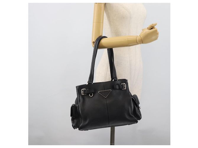 PRADA Tote Bag Vittero Dino Leather Schwarz Silber Authentisch 192267SAM - Ansicht 27