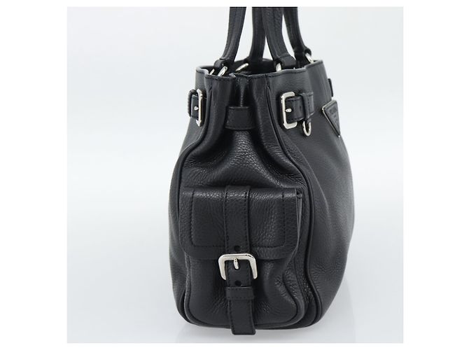 PRADA Tote Bag Vittero Dino Leather Schwarz Silber Authentisch 192267SAM - Ansicht 4