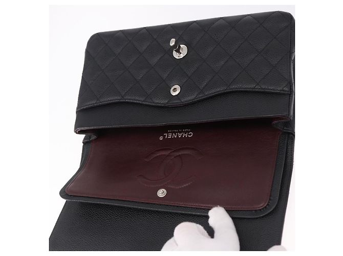 Borsa CHANEL Chain Matelasse 25 in pelle Caviar nera con CC argento Autentica yk20613SM - vista 18