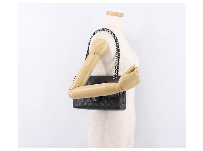 Borsa CHANEL Chain Matelasse 25 in pelle Caviar nera con CC argento Autentica yk20613SM - vista 27