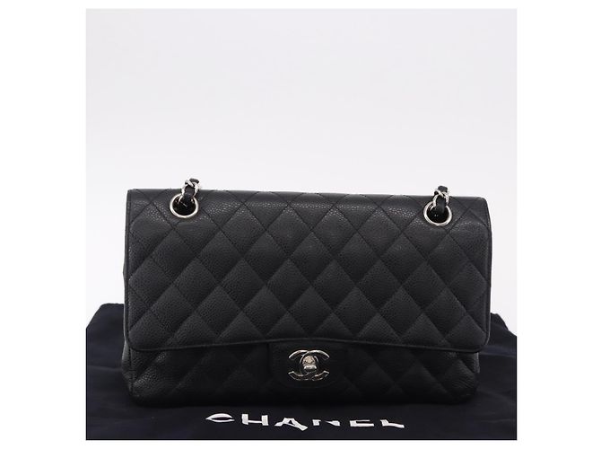 Borsa CHANEL Chain Matelasse 25 in pelle Caviar nera con CC argento Autentica yk20613SM - vista 28
