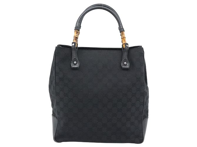 Borsa GUCCI GG Canvas Bamboo Nera Argento 112530 Auth ep15294 Nero - vista 2