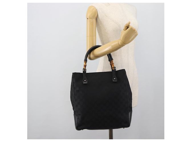Borsa GUCCI GG Canvas Bamboo Nera Argento 112530 Auth ep15294 Nero - vista 21