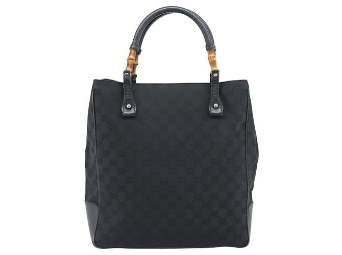 Borsa GUCCI GG Canvas Bamboo Nera Argento 112530 Auth ep15294 Nero - vista 3