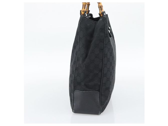 Borsa GUCCI GG Canvas Bamboo Nera Argento 112530 Auth ep15294 Nero - vista 4