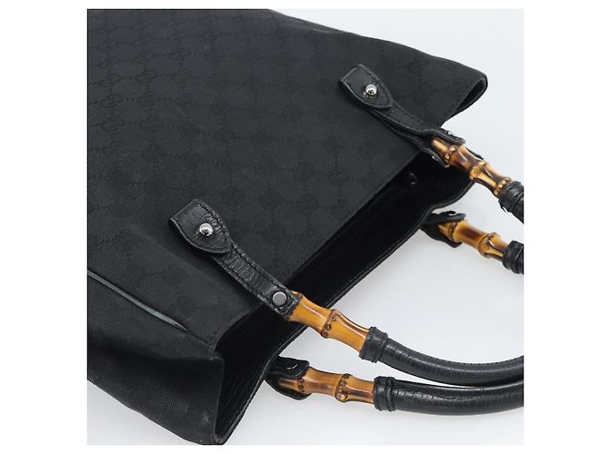 Borsa GUCCI GG Canvas Bamboo Nera Argento 112530 Auth ep15294 Nero - vista 6