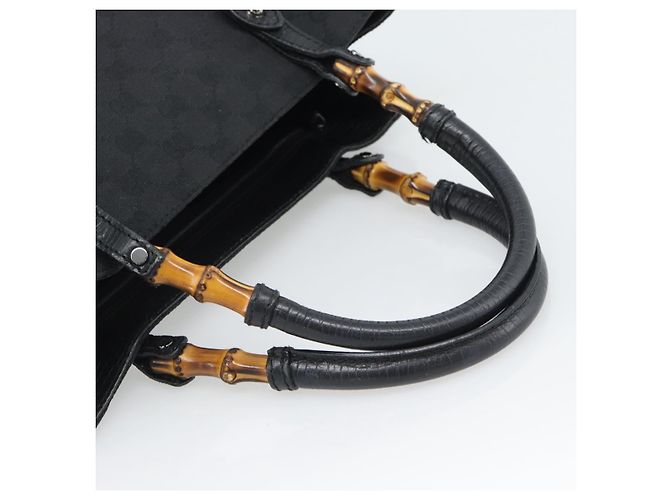 Borsa GUCCI GG Canvas Bamboo Nera Argento 112530 Auth ep15294 Nero - vista 7