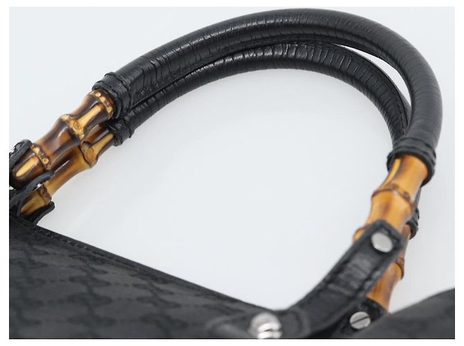 Borsa GUCCI GG Canvas Bamboo Nera Argento 112530 Auth ep15294 Nero - vista 8