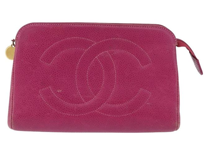 CHANEL COCO Mark Pouch Pelle Caviar Oro Rosa CC Auth BA14390A D'oro - vista 2