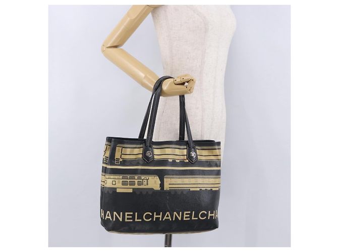 Borsa Tote CHANEL Central Station in PVC e tela nera con CC argento Autentica BA14429 - vista 22