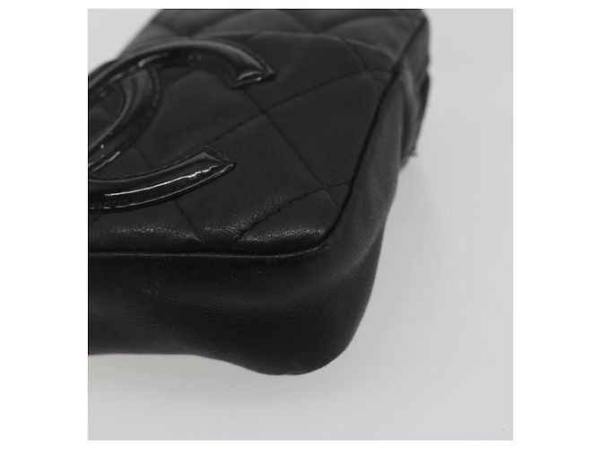CHANEL Matelasse Cambon Line Clutch Lammfell Schwarz CC Authentisch 186655 - Ansicht 8