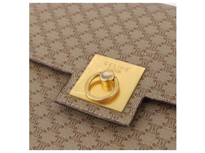 Céline Borsa a tracolla CELINE Macadam Canvas PVC Beige Oro Auth ka5222 D'oro - vista 14