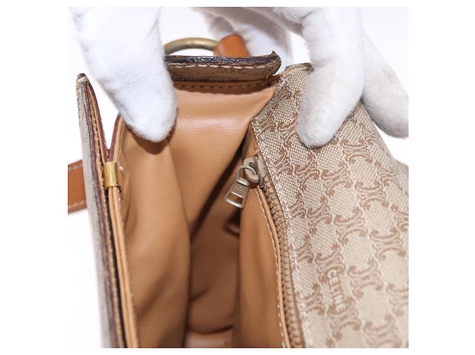 Céline Borsa a tracolla CELINE Macadam Canvas PVC Beige Oro Auth ka5222 D'oro - vista 20