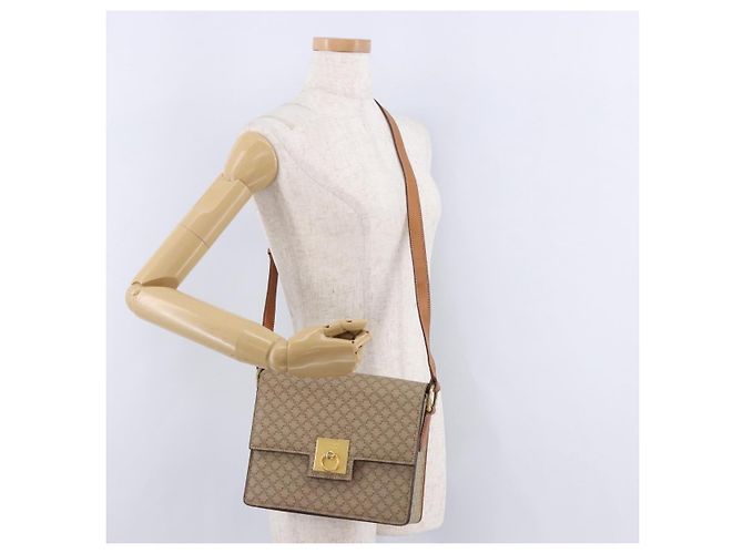 Céline Borsa a tracolla CELINE Macadam Canvas PVC Beige Oro Auth ka5222 D'oro - vista 24