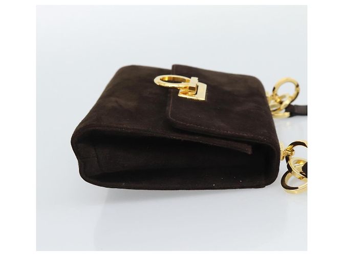 Borsa Salvatore Ferragamo Gancini PVC Scamosciato 2 Set Nero Marrone Auth 191708 D'oro - vista 11