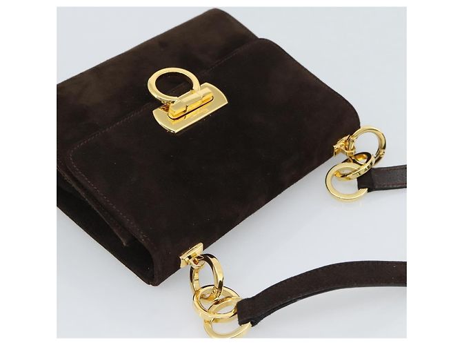 Borsa Salvatore Ferragamo Gancini PVC Scamosciato 2 Set Nero Marrone Auth 191708 D'oro - vista 12