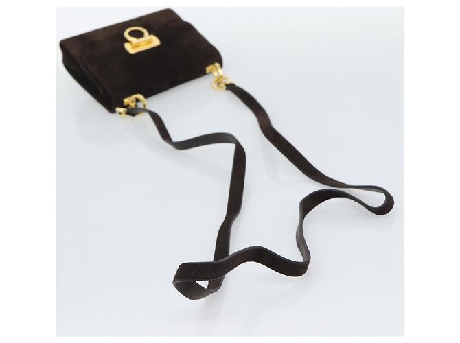 Borsa Salvatore Ferragamo Gancini PVC Scamosciato 2 Set Nero Marrone Auth 191708 D'oro - vista 13