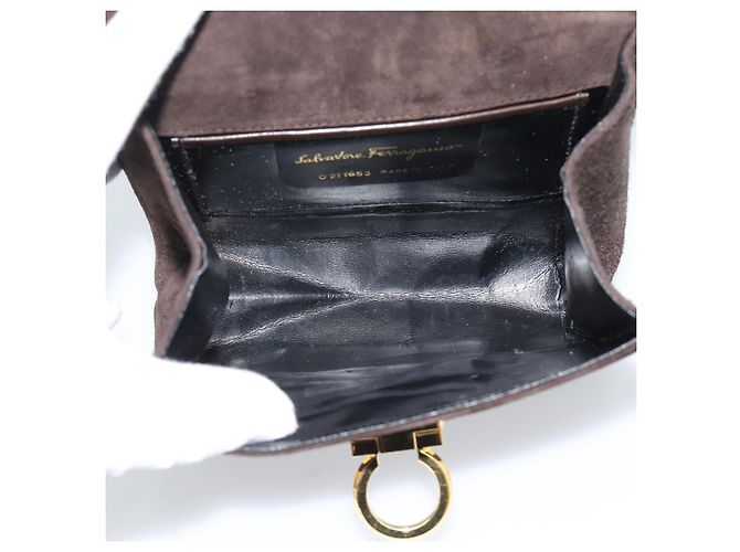 Borsa Salvatore Ferragamo Gancini PVC Scamosciato 2 Set Nero Marrone Auth 191708 D'oro - vista 15