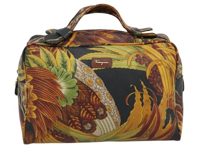 Borsa Salvatore Ferragamo Gancini PVC Scamosciato 2 Set Nero Marrone Auth 191708 D'oro - vista 2