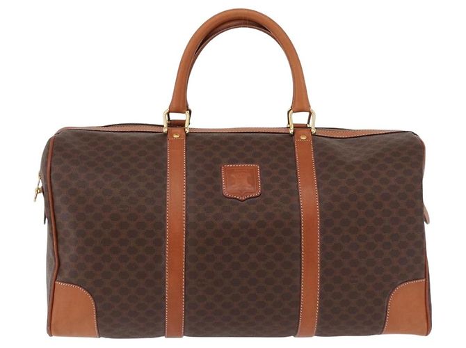 Céline Borsa Boston CELINE Macadam Canvas PVC Pelle Marrone Oro Auth 191352A D'oro - vista 2