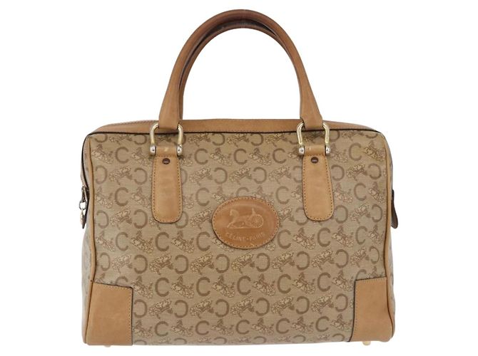 Céline Borsa Boston CELINE C Saluki in PVC e pelle Beige con finiture dorate Auth 192714 - vista 2