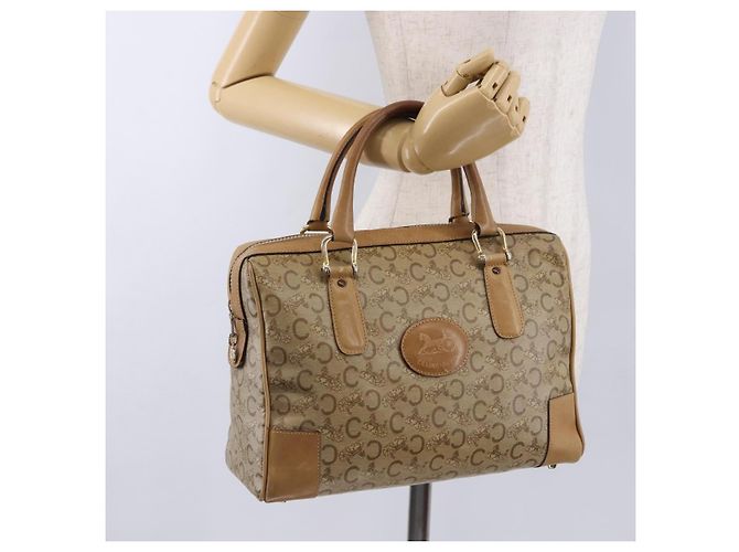 Céline Borsa Boston CELINE C Saluki in PVC e pelle Beige con finiture dorate Auth 192714 - vista 22