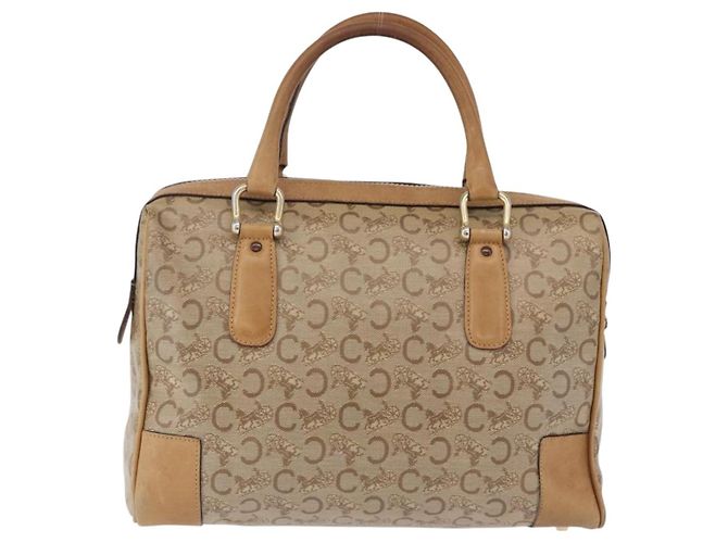 Céline Borsa Boston CELINE C Saluki in PVC e pelle Beige con finiture dorate Auth 192714 - vista 3