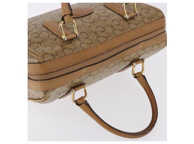 Céline Borsa Boston CELINE C Saluki in PVC e pelle Beige con finiture dorate Auth 192714 - vista 6