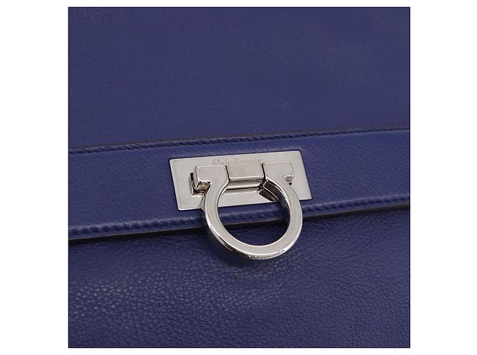 Borsa Salvatore Ferragamo Gancini in Pelle 2way Blu Argento Auth 192042A - vista 16