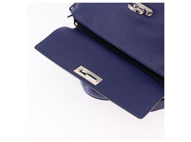 Borsa Salvatore Ferragamo Gancini in Pelle 2way Blu Argento Auth 192042A - vista 17