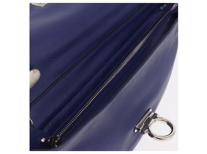 Borsa Salvatore Ferragamo Gancini in Pelle 2way Blu Argento Auth 192042A - vista 18