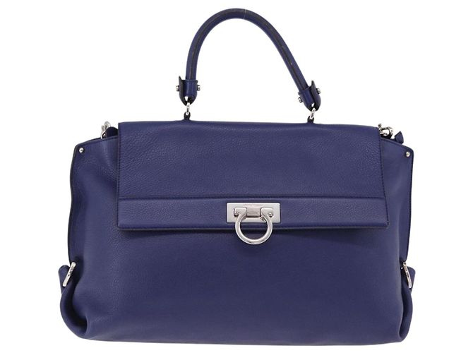 Borsa Salvatore Ferragamo Gancini in Pelle 2way Blu Argento Auth 192042A - vista 2