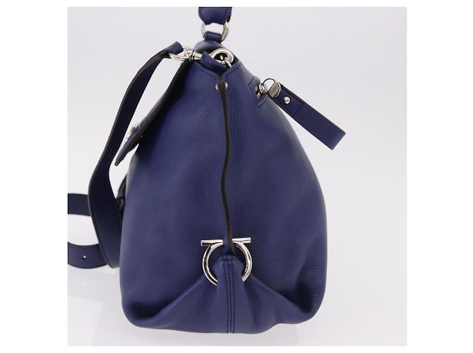 Borsa Salvatore Ferragamo Gancini in Pelle 2way Blu Argento Auth 192042A - vista 4