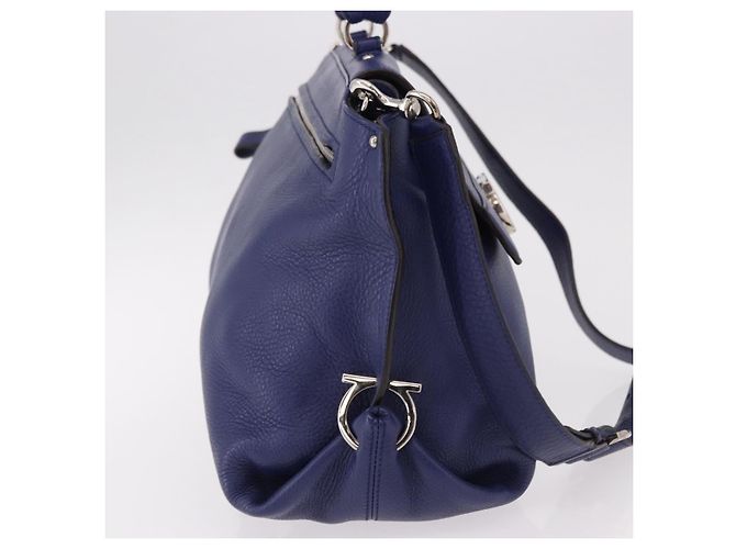 Borsa Salvatore Ferragamo Gancini in Pelle 2way Blu Argento Auth 192042A - vista 5
