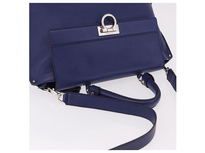 Borsa Salvatore Ferragamo Gancini in Pelle 2way Blu Argento Auth 192042A - vista 6
