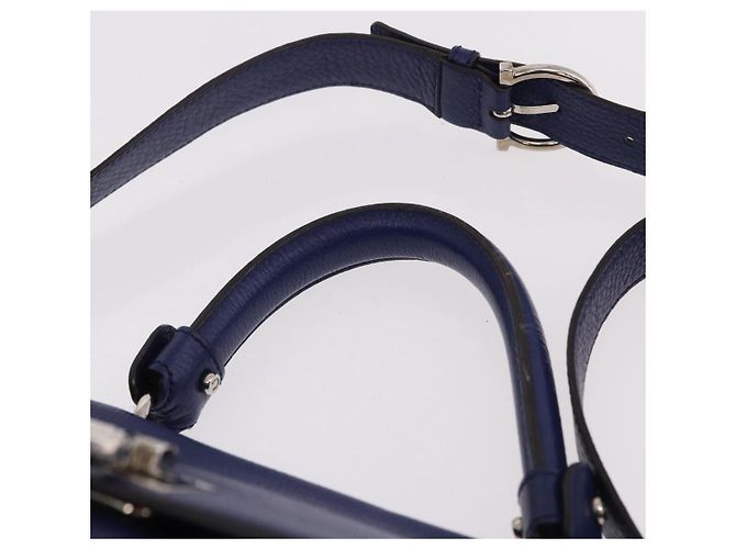 Borsa Salvatore Ferragamo Gancini in Pelle 2way Blu Argento Auth 192042A - vista 8