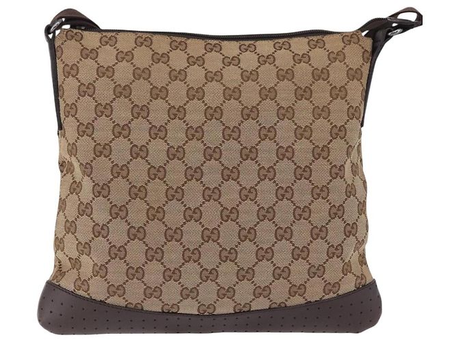 Borsa a Spalla GUCCI GG Canvas Beige Argento 145857 Auth ka5285A - vista 2