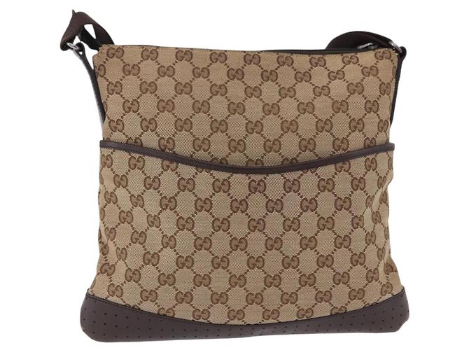 Borsa a Spalla GUCCI GG Canvas Beige Argento 145857 Auth ka5285A - vista 3