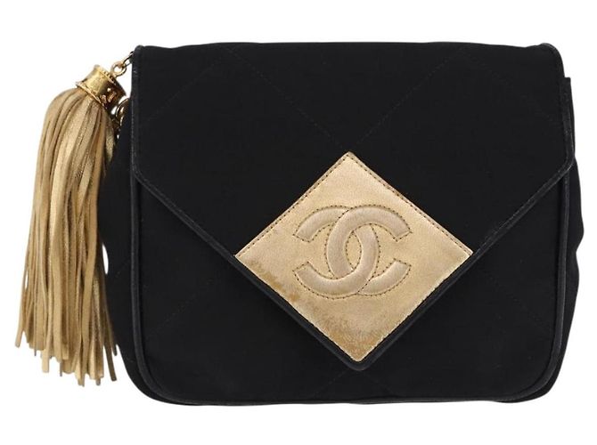 CHANEL Borsa a Spalla Matelassé con Catena in Satin Nero e CC Oro Autentica 192082V D'oro - vista 2