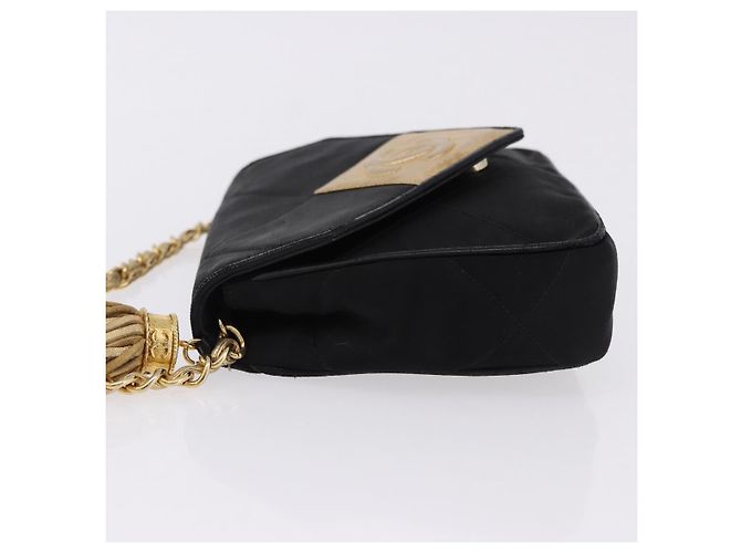 CHANEL Borsa a Spalla Matelassé con Catena in Satin Nero e CC Oro Autentica 192082V D'oro - vista 5