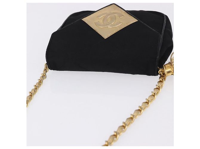 CHANEL Borsa a Spalla Matelassé con Catena in Satin Nero e CC Oro Autentica 192082V D'oro - vista 6