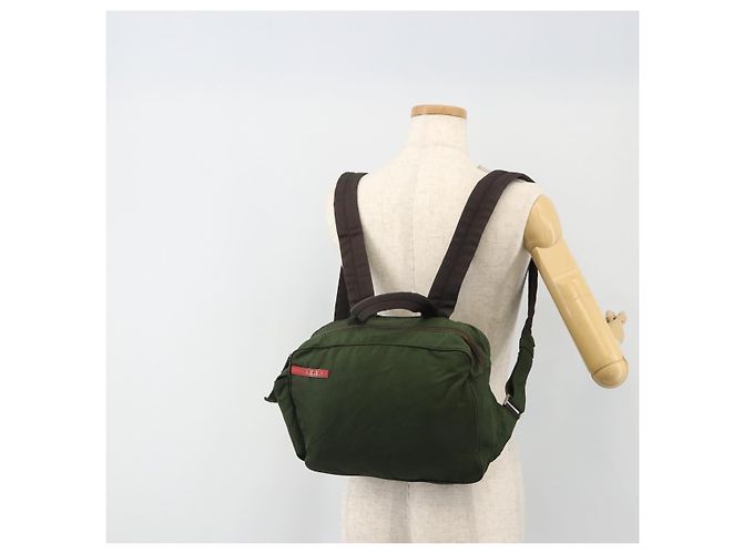 Zaino PRADA Sports Line Nylon Khaki Silver Auth ar13993 Argento Cachi - vista 27