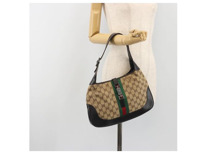 Borsa GUCCI GG Canvas Jackie Webb Sherry Line Beige Silver 001 3306 Auth 192743V Argento - vista 23