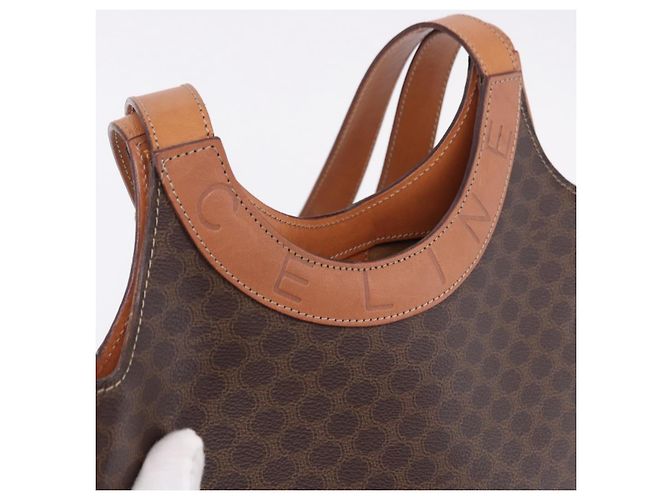 Céline Borsa a mano circolare CELINE Macadam Canvas PVC Pelle Marrone Oro Autentica 192066 D'oro - vista 14