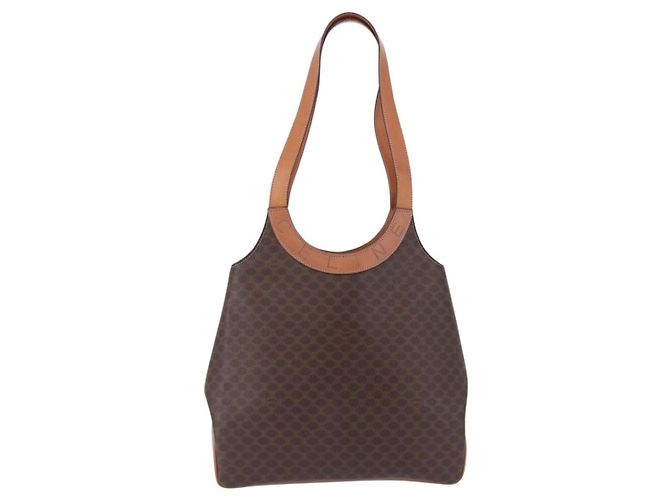 Céline Borsa a mano circolare CELINE Macadam Canvas PVC Pelle Marrone Oro Autentica 192066 D'oro - vista 2