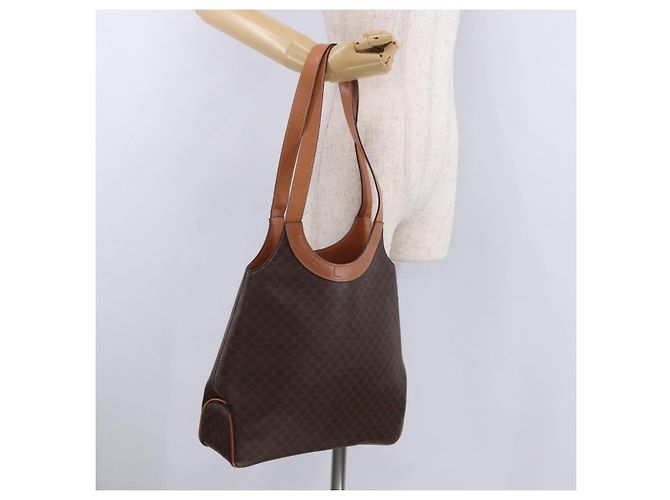 Céline Borsa a mano circolare CELINE Macadam Canvas PVC Pelle Marrone Oro Autentica 192066 D'oro - vista 22