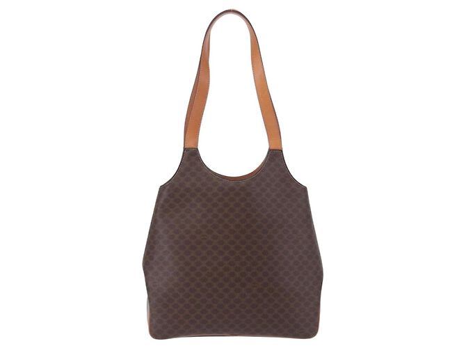 Céline Borsa a mano circolare CELINE Macadam Canvas PVC Pelle Marrone Oro Autentica 192066 D'oro - vista 3