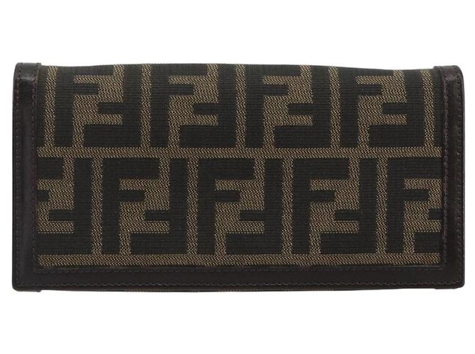 FENDI Zucca Canvas Long Wallet Black Brown Auth 192212V - view 2