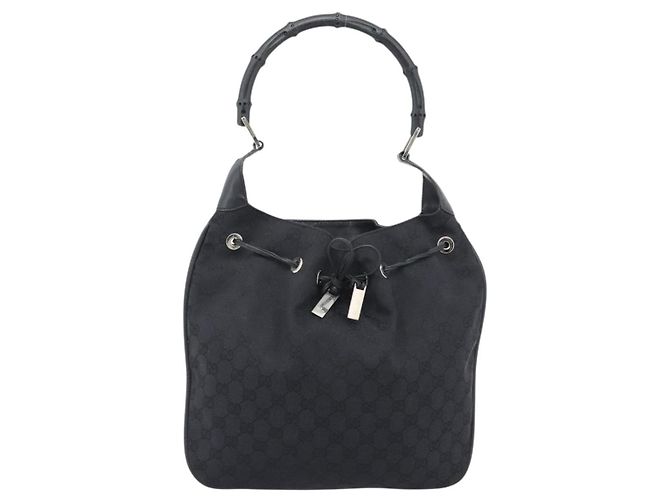 GUCCI GG Canvas Bamboo Handtasche Schwarz Silber 001 4033 Auth ep15336A - Ansicht 2